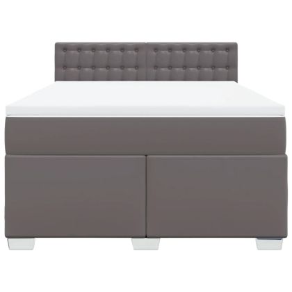 Боксспринг легло с матрак, сиво,140x200 см, изкуствена кожа