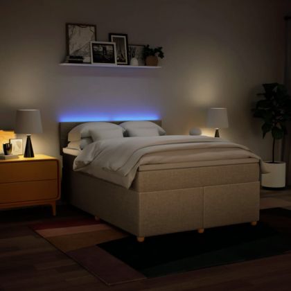 Боксспринг легло с матрак, кремава, 140x200 см, плат