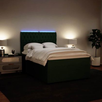 Боксспринг легло с матрак, тъмнозелено, 140x200 см, кадифе