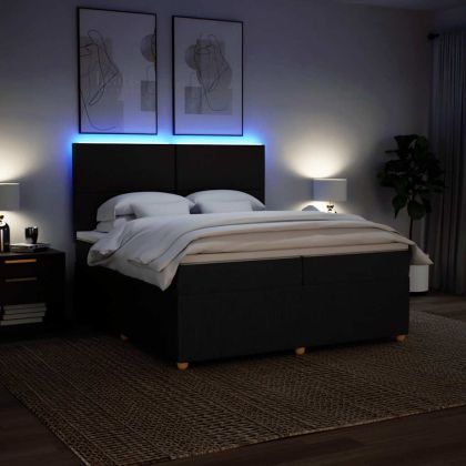 Боксспринг легло с матрак, черно, 200x200 см, плат