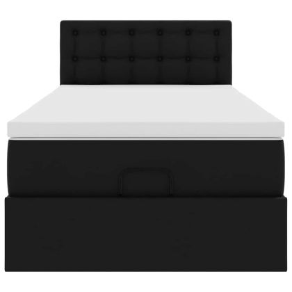 Османска легло с матраци&LED, черно, 100x200см, изкуствена кожа