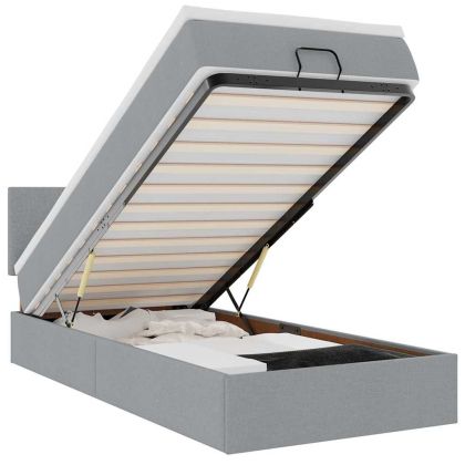 Османска легло с матрак и LED, светлосиво, 90x200 см, плат