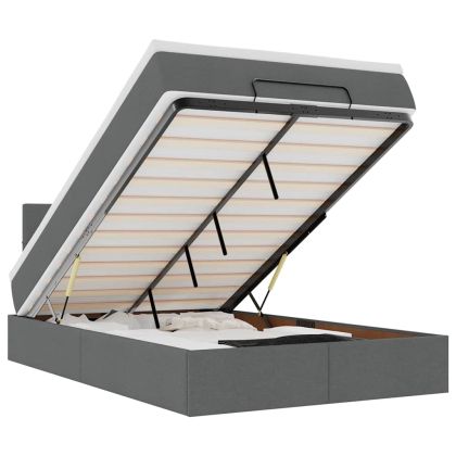 Османска легло с матрак и LED, тъмносиво, 120x200 см, плат