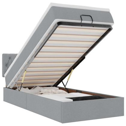 Османска легло с матрак и LED, светлосиво, 90x200 см, плат