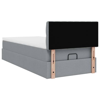 Османска легло с матрак и LED, светлосиво, 90x200 см, плат