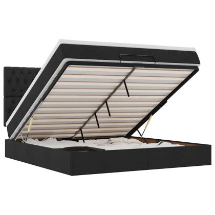 Османска легло с матрак и LED, черно, 180x200 см, плат