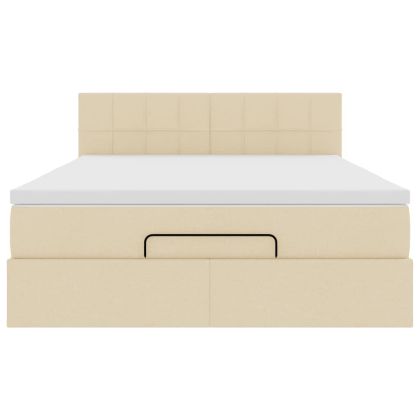 Османска легло с матрак и LED, кремаво, 140x200 см, плат