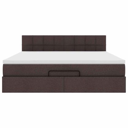 Османска легло с матрак и LED, тъмнокафяво, 160x200 см, плат