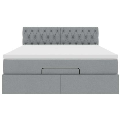 Османска легло с матрак и LED, светлосиво, 140x200 см, плат