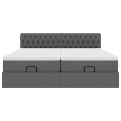 Османска легло с матрак и LED, тъмносиво, 200x200 см, плат