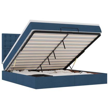Османска легло с матрак и LED, синьо, 160x200 см, плат