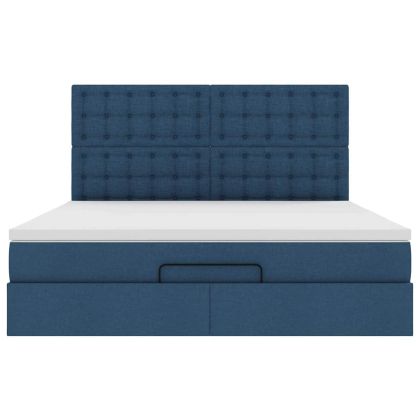 Османска легло с матрак и LED, синьо, 160x200 см, плат