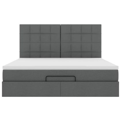 Османска легло с матрак и LED, тъмносиво, 160x200 см, плат