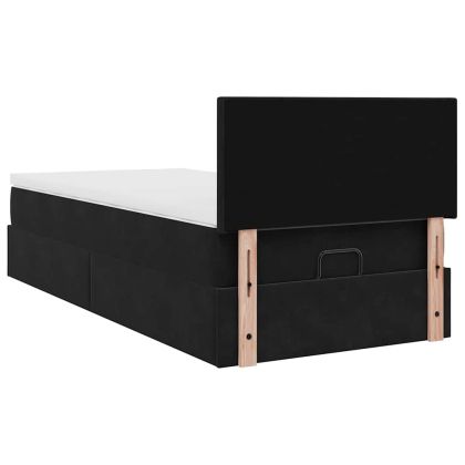 Османска легло с матрак и LED, черно, 80x200 см, кадифе