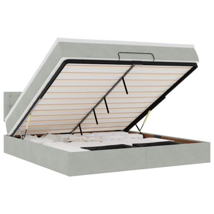 Османска легло с матрак и LED, светлосиво, 160x200 см, кадифе