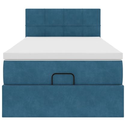 Османска легло с матрак и LED, тъмносиньо, 100x200 см, кадифе