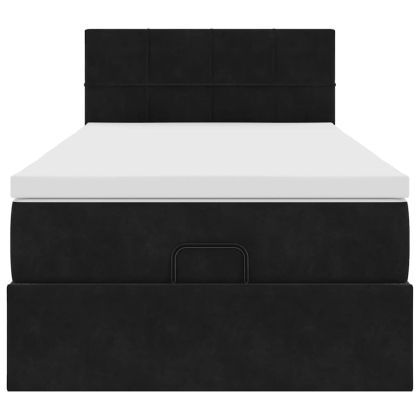Османска легло с матрак и LED, черно, 100x200 см, кадифе