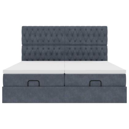 Османска легло с матраци и LED, тъмносиво, 200x200 см, кадифе