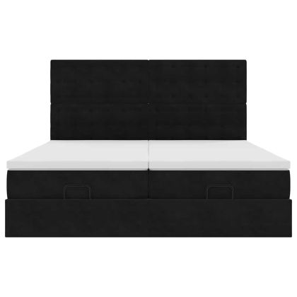 Османска легло с матраци и LED, черно, 200x200 см, кадифе