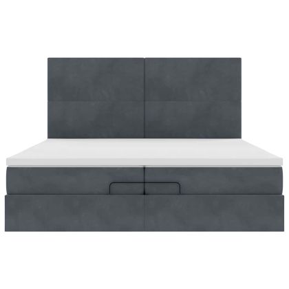 Османска легло с матраци и LED, тъмносиво, 200x200 см, кадифе