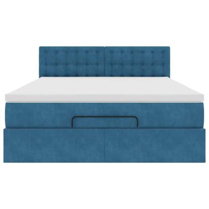 Османска легло с матрак и LED, тъмносиньо, 140x200 см, кадифе