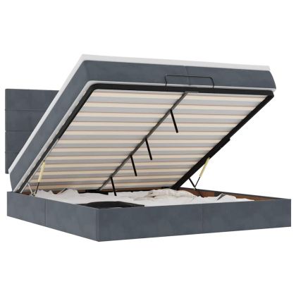 Османска легло с матраци и LED, тъмносиво, 200x200 см, кадифе