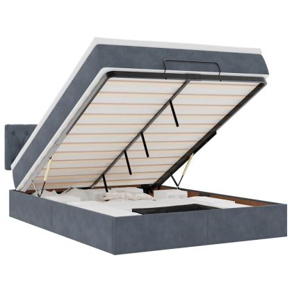 Османска легло с матрак и LED, тъмносиво, 140x200 см, кадифе