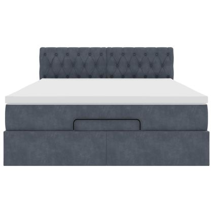 Османска легло с матрак и LED, тъмносиво, 140x200 см, кадифе