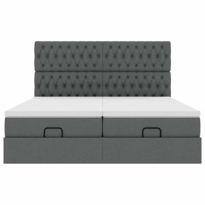 Османска легло с матраци и LED, тъмносиво, 180x200 см, плат