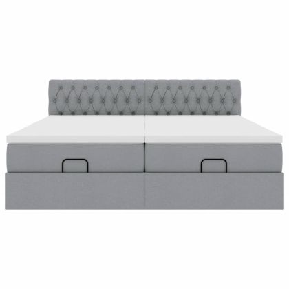 Османска легло с матраци и LED, светлосиво, 180x200 см, плат