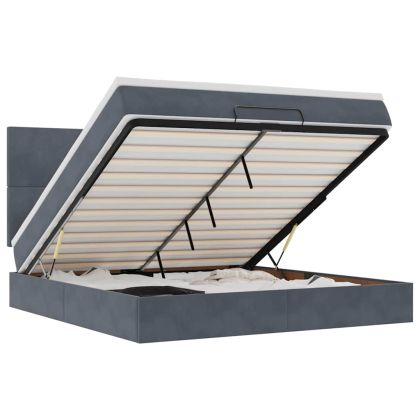 Османска легло с матраци и LED, тъмносиво, 160x200 см, кадифе