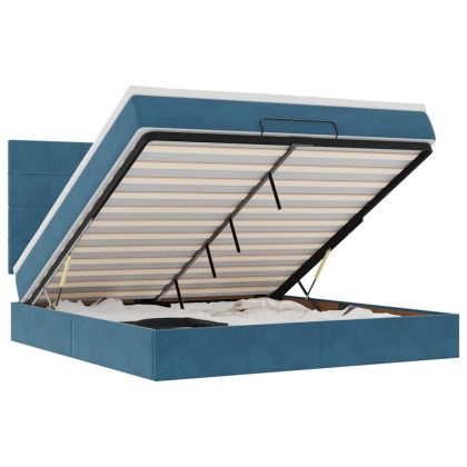 Османска легло с матраци и LED, тъмносиньо, 160x200 см, кадифе