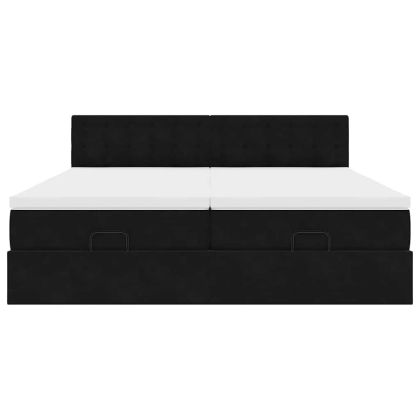 Османска легло с матраци и LED, черно, 180x200 см, кадифе