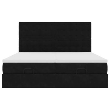 Османска легло с матраци и LED, черно, 180x200 см, кадифе