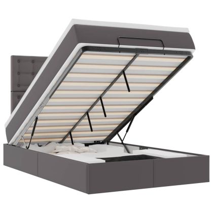 Османска легло с матрак&LED, сиво, 120x200 см, изкуствена кожа