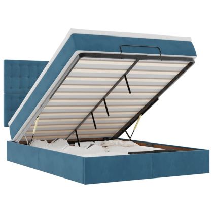 Османска легло с матраци и LED, тъмносиньо, 140x200 см, кадифе