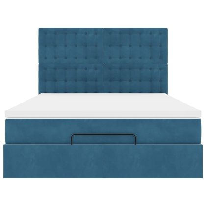 Османска легло с матраци и LED, тъмносиньо, 140x200 см, кадифе