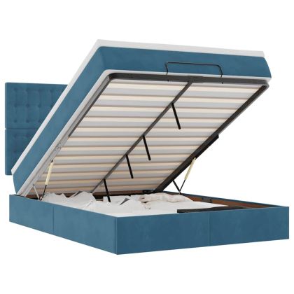 Османска легло с матраци и LED, тъмносиньо, 140x190 см, кадифе