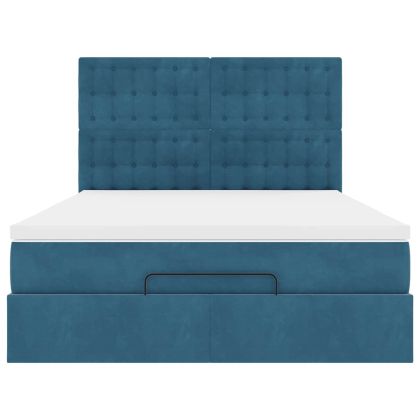 Османска легло с матраци и LED, тъмносиньо, 140x190 см, кадифе