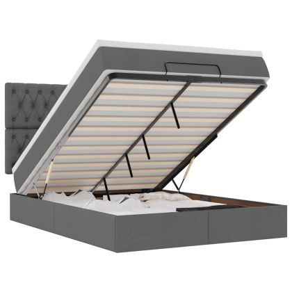 Османска легло с матрак и LED, тъмносиво, 140x190 см, плат