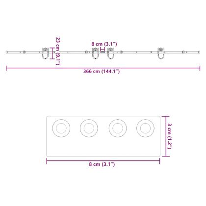 Комплект механизъм за плъзгаща врата, 366 см, стомана, черен