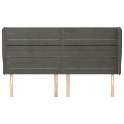 Горна табла за легло с уши, тъмносива, 203x23x118/128 см,кадифе