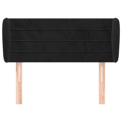 Горна табла за легло с уши, черна, 103x23x78/88 см, кадифе