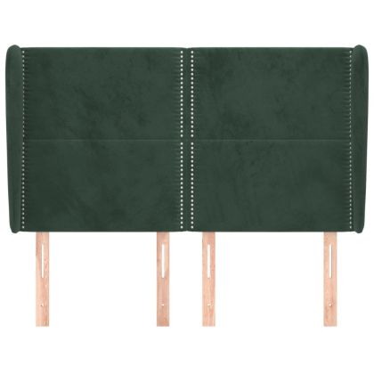 Горна табла за легло с уши тъмнозелена,147x 23x118/128см кадифе