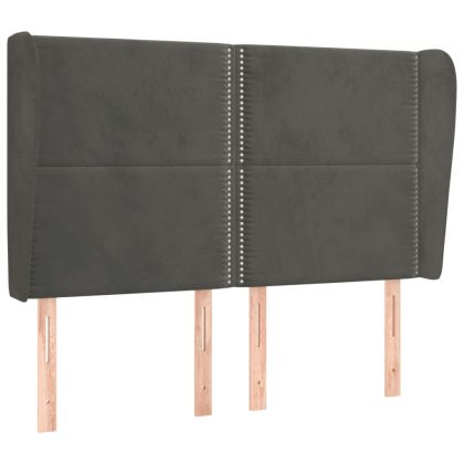 Горна табла за легло с уши, тъмносива,147x 23x118/128 см кадифе