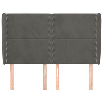Горна табла за легло с уши, тъмносива,147x 23x118/128 см кадифе