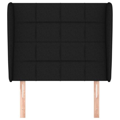 Горна табла за легло с уши, черна, 103x23x118/128 см, плат