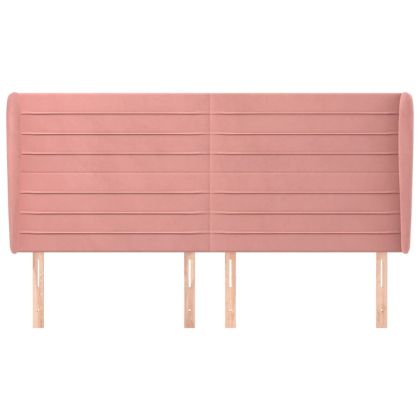Горна табла за легло с уши, розова, 183x23x118/128 см, кадифе