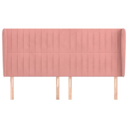 Горна табла за легло с уши, розова, 203x23x118/128 см кадифе