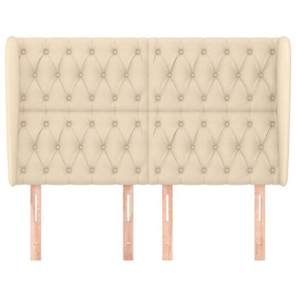 Горна табла за легло с уши, кремава, 163x23x118/128 см, плат